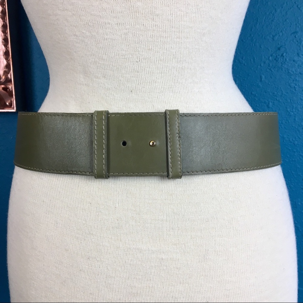Vtg Carlisle green leather adjustable belt S - Picture 5 of 8